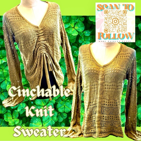 LIGHTWEIGHT KNIT CINCHING SWEATER - Picture 1 of 11